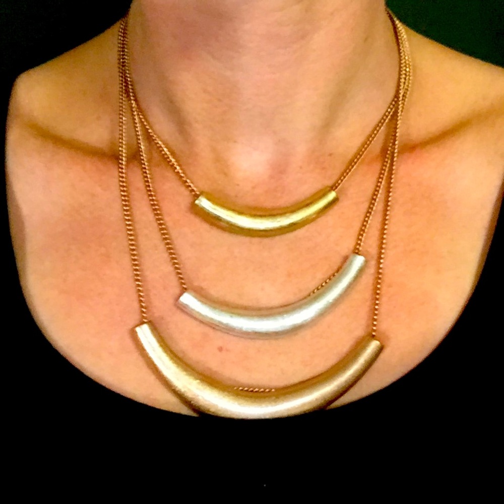 Gold silver and bronze 3 layer necklace